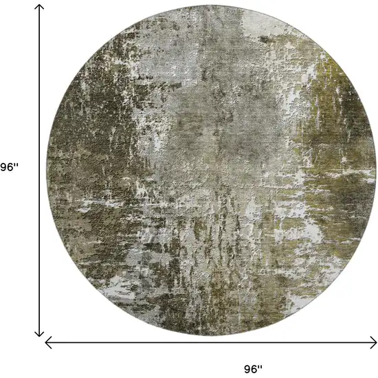 8' Taupe And Ivory Abstract Washable Round Rug With UV Protection Photo 9
