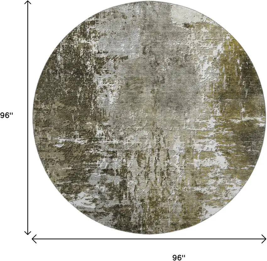 8' Taupe And Ivory Abstract Washable Round Rug With UV Protection Photo 9