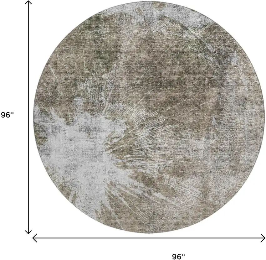 8' Taupe And Ivory Abstract Washable Round Rug With UV Protection Photo 9