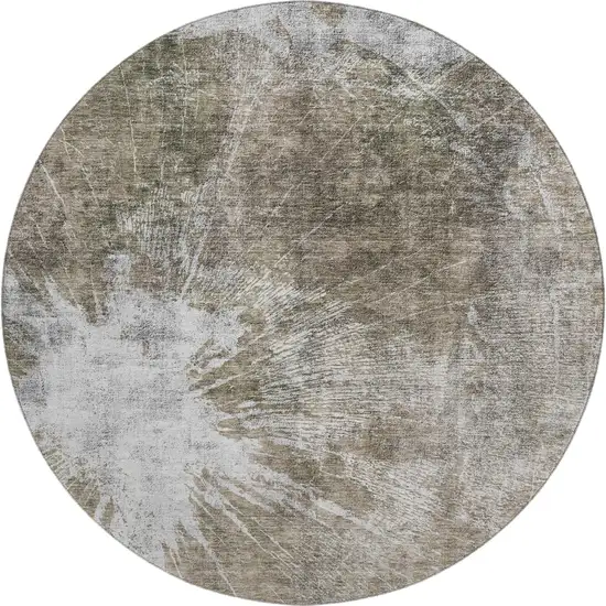 8' Taupe And Ivory Abstract Washable Round Rug With UV Protection Photo 1