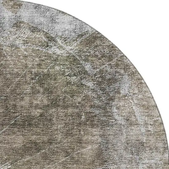 8' Taupe And Ivory Abstract Washable Round Rug With UV Protection Photo 2