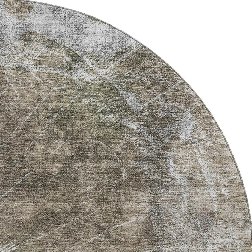8' Taupe And Ivory Abstract Washable Round Rug With UV Protection Photo 2