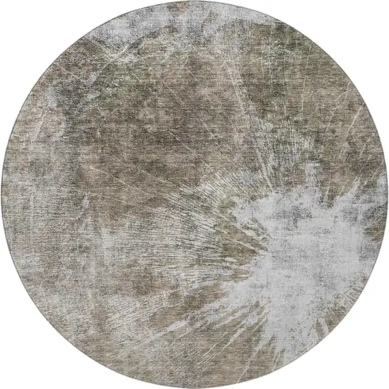 8' Taupe And Ivory Abstract Washable Round Rug With UV Protection Photo 3