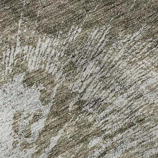 8' Taupe And Ivory Abstract Washable Round Rug With UV Protection Photo 8