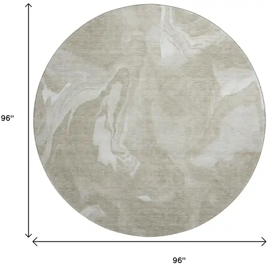 8' Taupe And Ivory Abstract Washable Round Rug With UV Protection Photo 3
