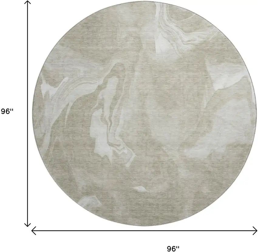 8' Taupe And Ivory Abstract Washable Round Rug With UV Protection Photo 3