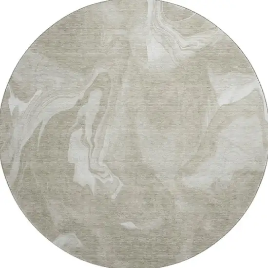 8' Taupe And Ivory Abstract Washable Round Rug With UV Protection Photo 3