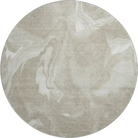 8' Taupe And Ivory Abstract Washable Round Rug With UV Protection Photo 1