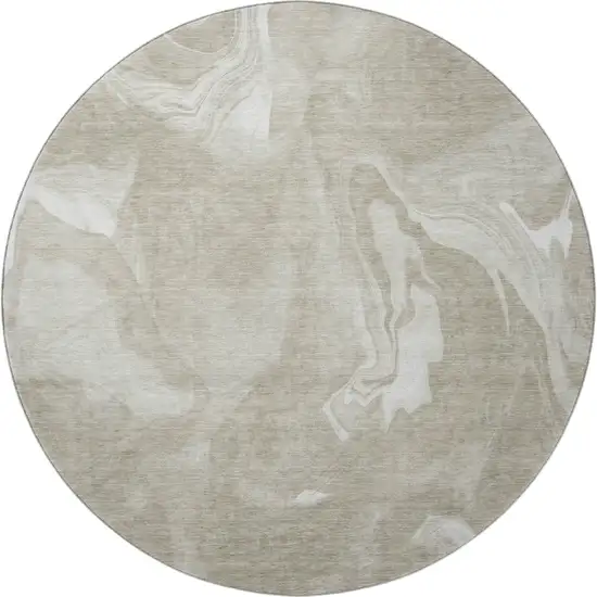 8' Taupe And Ivory Abstract Washable Round Rug With UV Protection Photo 4