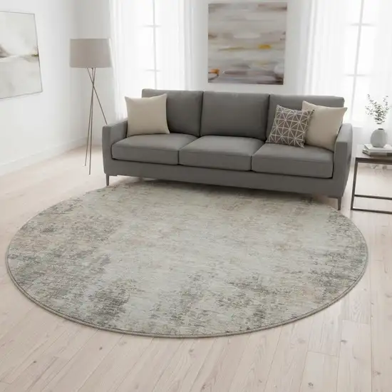 8' Taupe And Ivory Abstract Washable Round Rug With UV Protection Photo 2