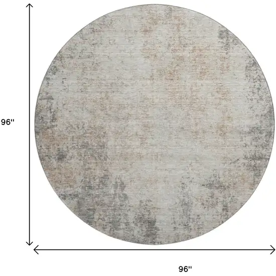 8' Taupe And Ivory Abstract Washable Round Rug With UV Protection Photo 9