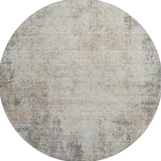 8' Taupe And Ivory Abstract Washable Round Rug With UV Protection Photo 2