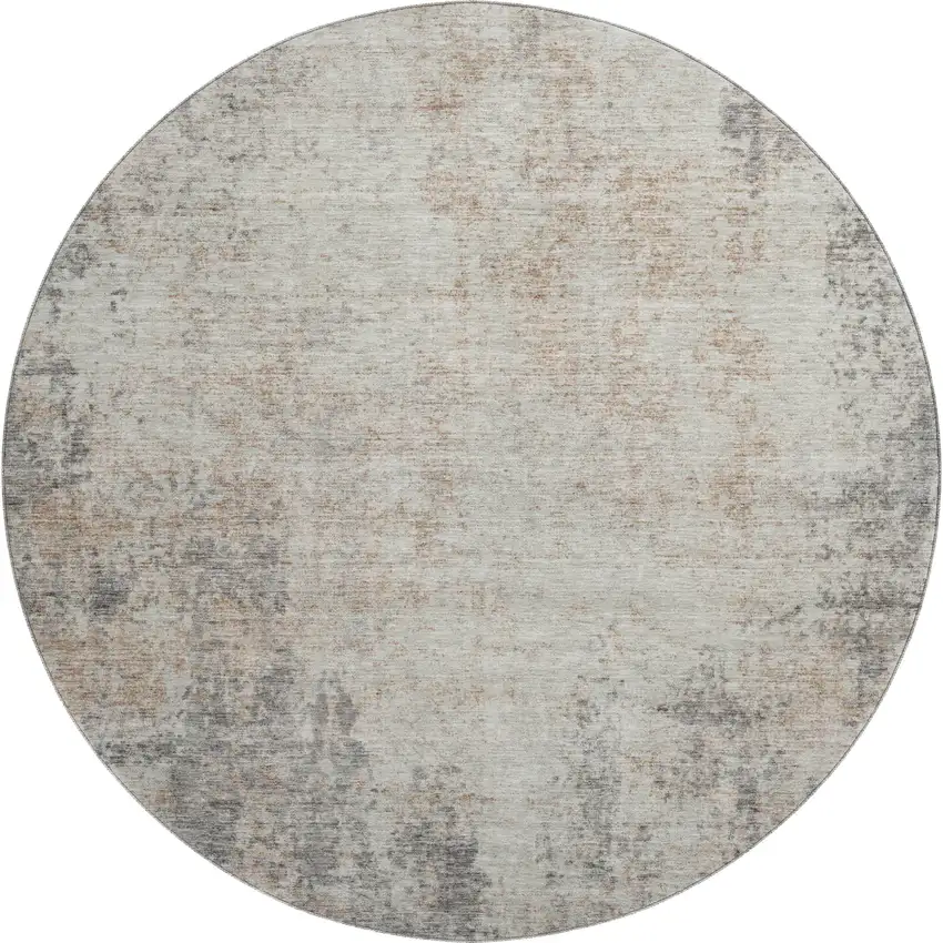8' Taupe And Ivory Abstract Washable Round Rug With UV Protection Photo 1