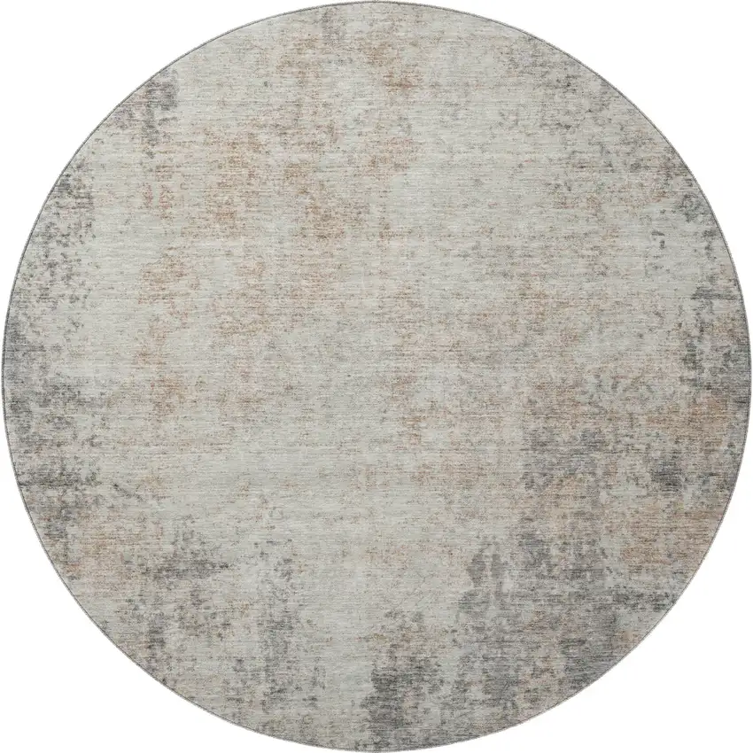 8' Taupe And Ivory Abstract Washable Round Rug With UV Protection Photo 3