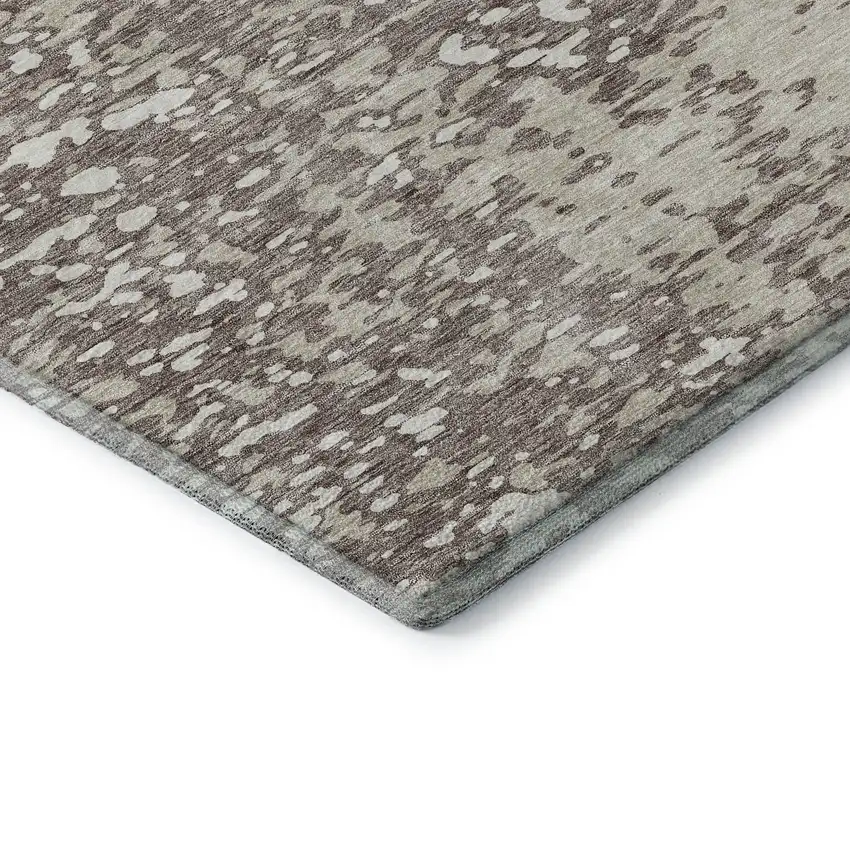 8' Taupe And Ivory Abstract Washable Round Rug With UV Protection Photo 5