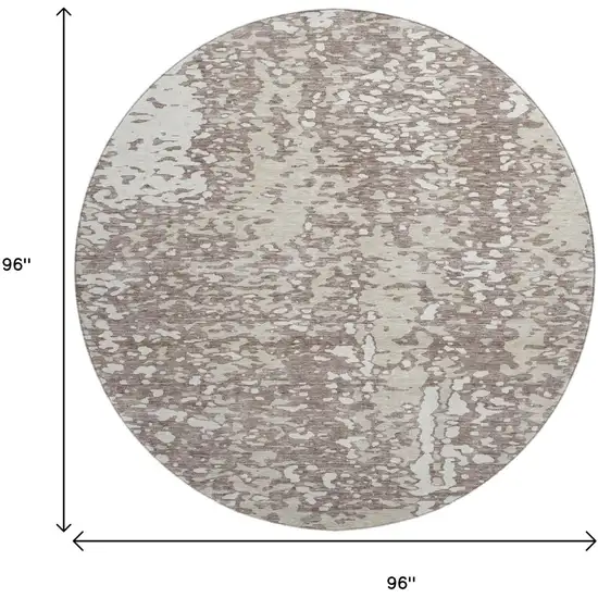 8' Taupe And Ivory Abstract Washable Round Rug With UV Protection Photo 8