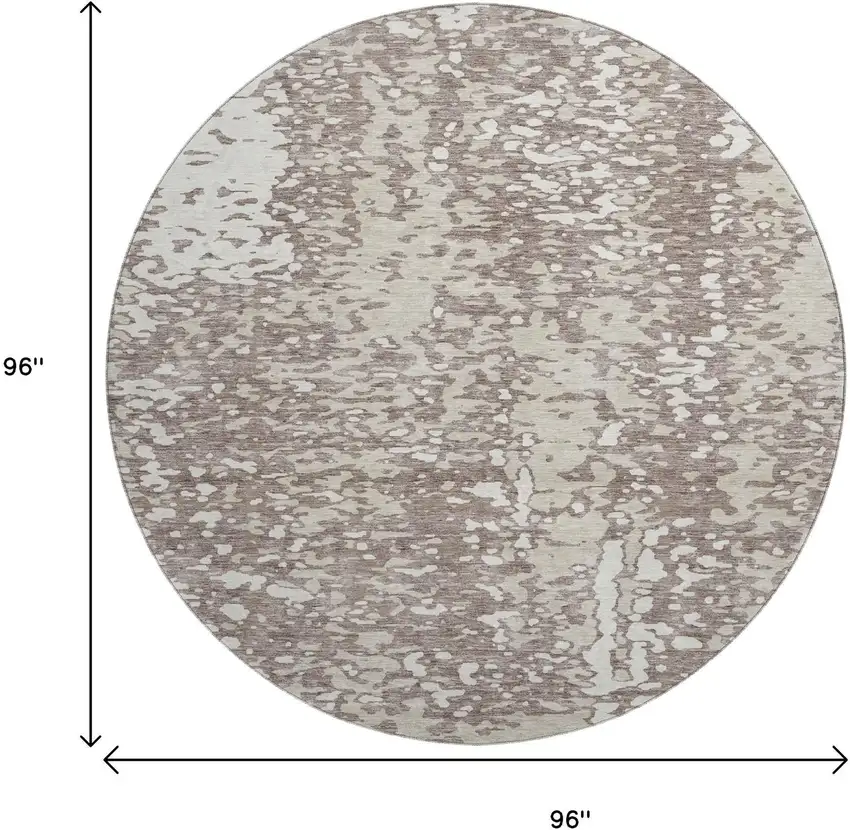8' Taupe And Ivory Abstract Washable Round Rug With UV Protection Photo 8
