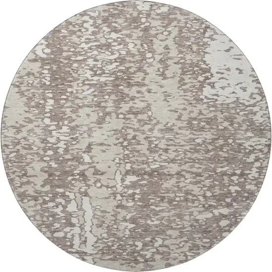 8' Taupe And Ivory Abstract Washable Round Rug With UV Protection Photo 2