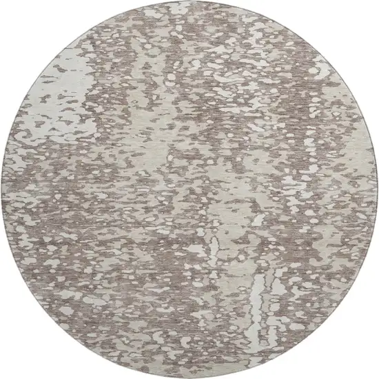 8' Taupe And Ivory Abstract Washable Round Rug With UV Protection Photo 1