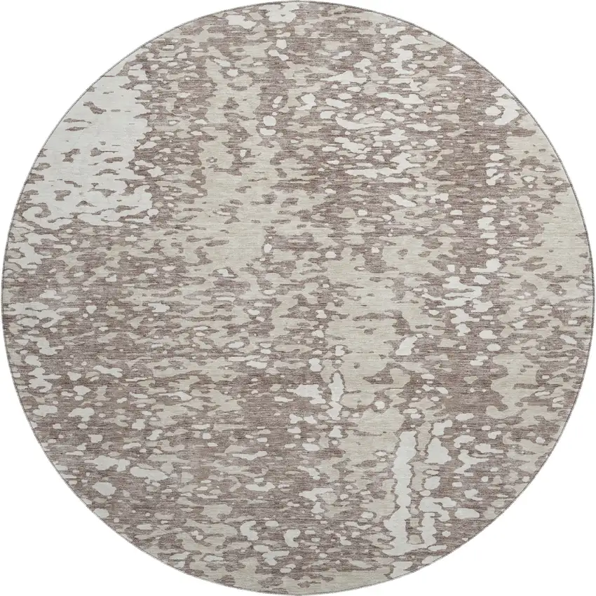 8' Taupe And Ivory Abstract Washable Round Rug With UV Protection Photo 1