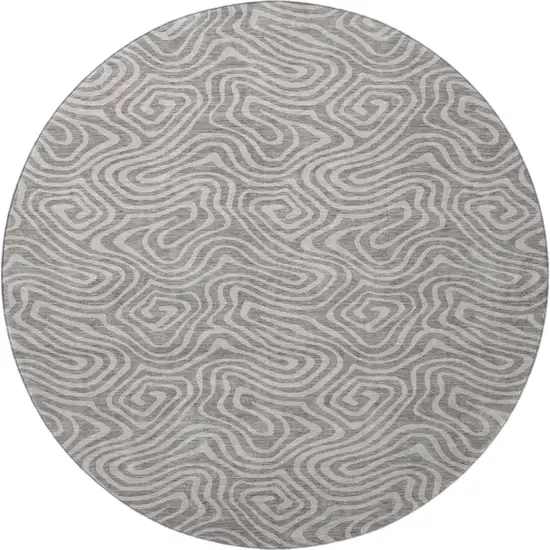 8' Taupe And Ivory Abstract Washable Round Rug With UV Protection Photo 3