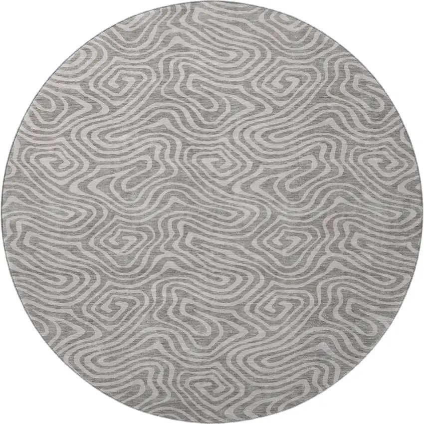 8' Taupe And Ivory Abstract Washable Round Rug With UV Protection Photo 3