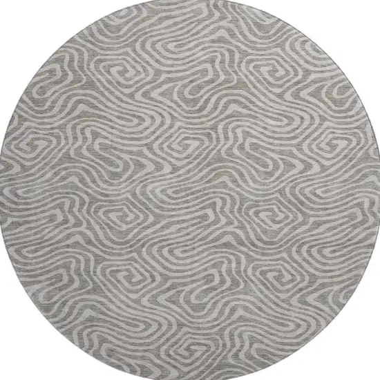 8' Taupe And Ivory Abstract Washable Round Rug With UV Protection Photo 2