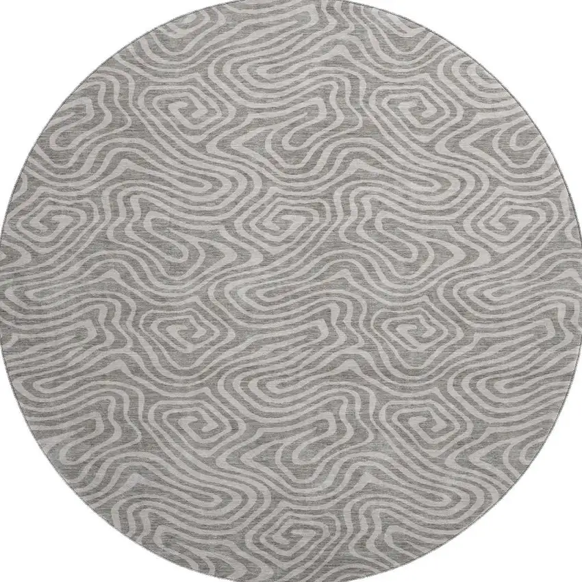 8' Taupe And Ivory Abstract Washable Round Rug With UV Protection Photo 2