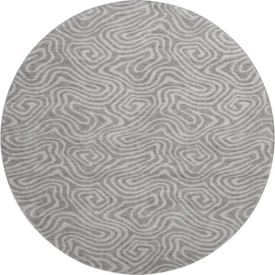 8' Taupe And Ivory Abstract Washable Round Rug With UV Protection Photo 1