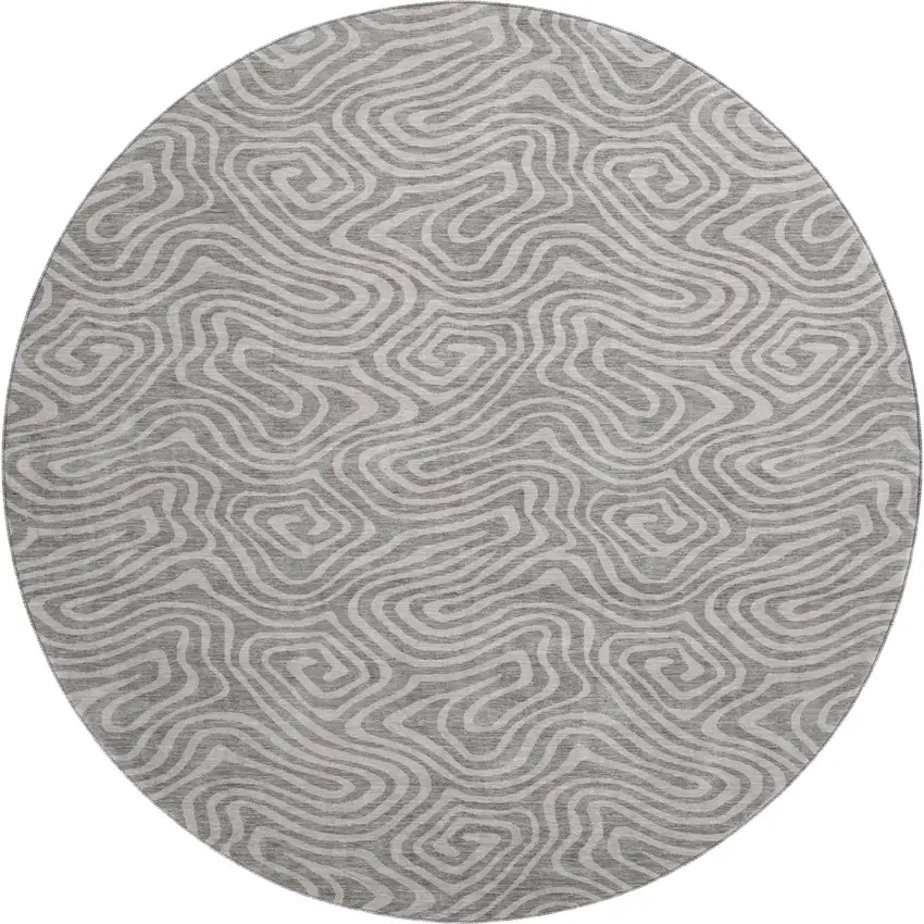 8' Taupe And Ivory Abstract Washable Round Rug With UV Protection Photo 1