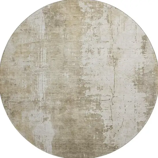 8' Taupe And Ivory Abstract Washable Round Rug With UV Protection Photo 2