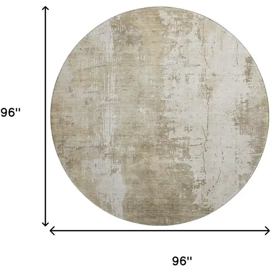 8' Taupe And Ivory Abstract Washable Round Rug With UV Protection Photo 9