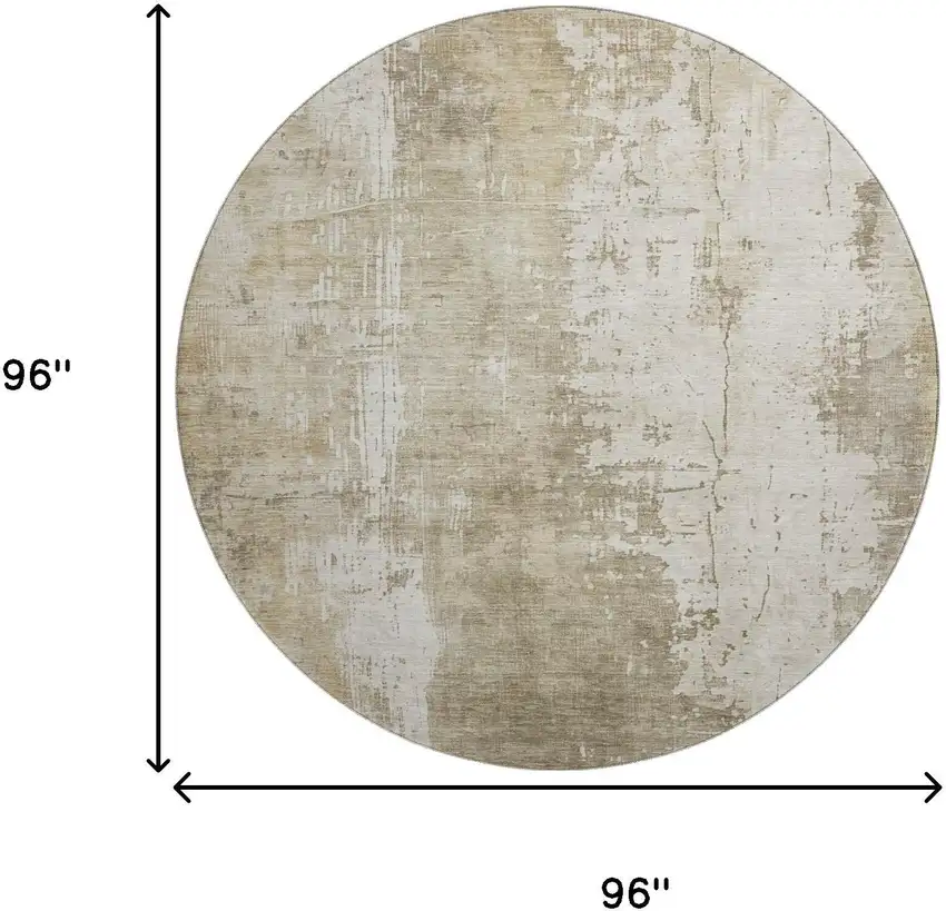 8' Taupe And Ivory Abstract Washable Round Rug With UV Protection Photo 9