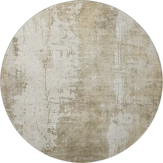 8' Taupe And Ivory Abstract Washable Round Rug With UV Protection Photo 3
