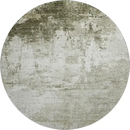 8' Taupe And Ivory Abstract Washable Round Rug With UV Protection Photo 1