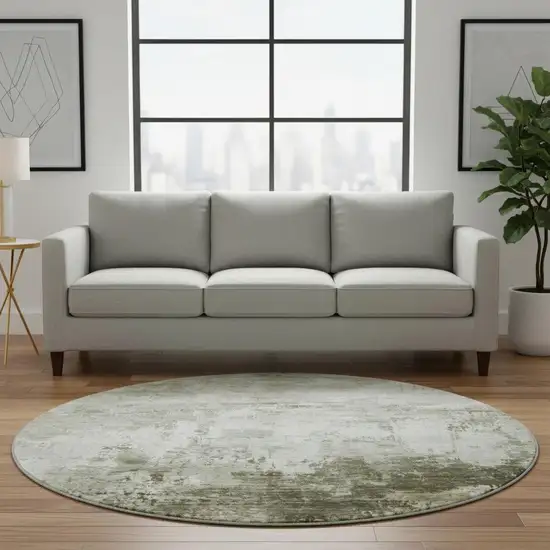 8' Taupe And Ivory Abstract Washable Round Rug With UV Protection Photo 2