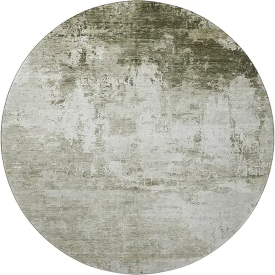 8' Taupe And Ivory Abstract Washable Round Rug With UV Protection Photo 3