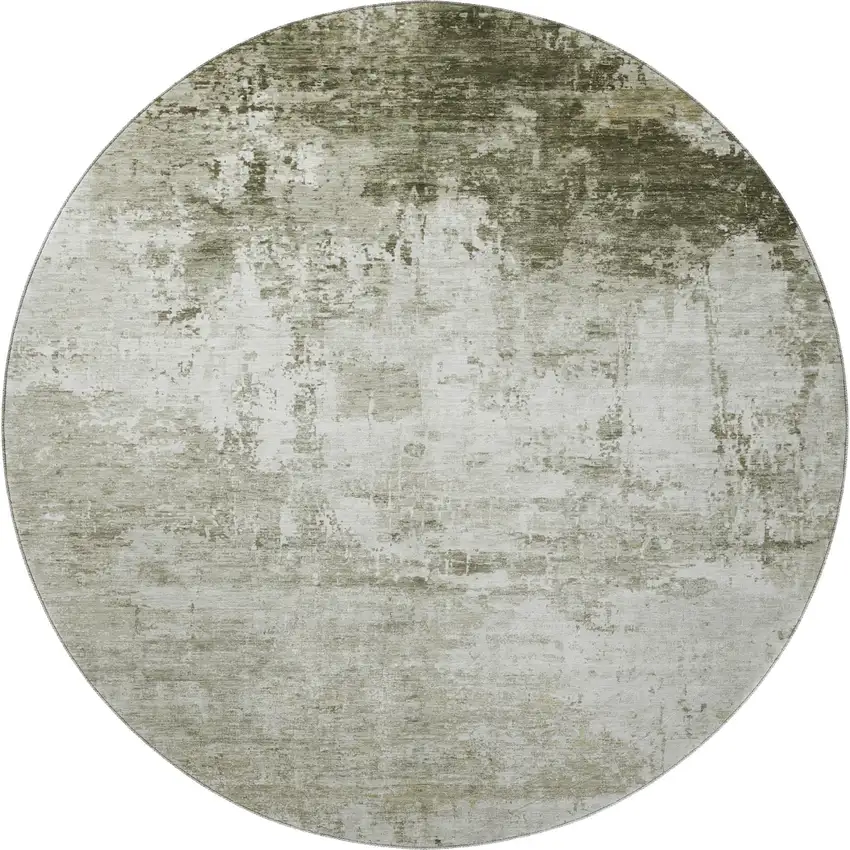 8' Taupe And Ivory Abstract Washable Round Rug With UV Protection Photo 3