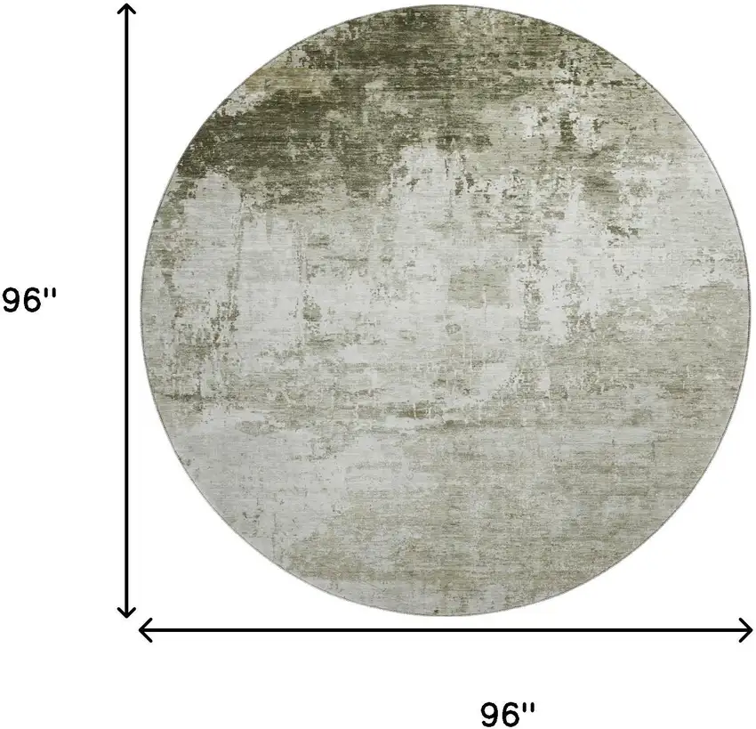 8' Taupe And Ivory Abstract Washable Round Rug With UV Protection Photo 9