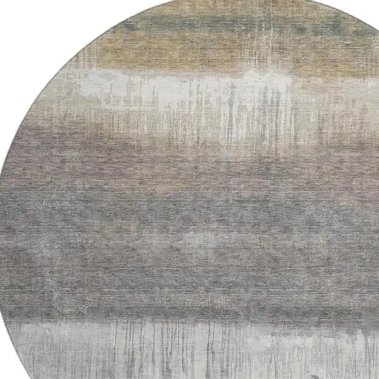 8' Taupe And Ivory Abstract Washable Round Rug With UV Protection Photo 3