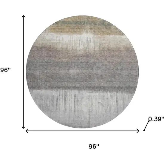 8' Taupe And Ivory Abstract Washable Round Rug With UV Protection Photo 8