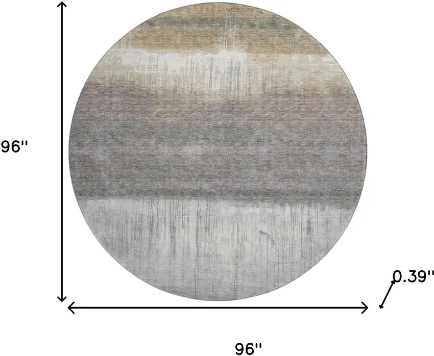 8' Taupe And Ivory Abstract Washable Round Rug With UV Protection Photo 8
