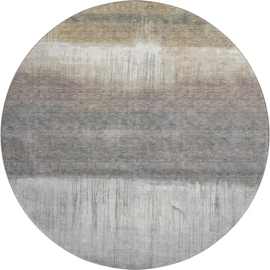 8' Taupe And Ivory Abstract Washable Round Rug With UV Protection Photo 1