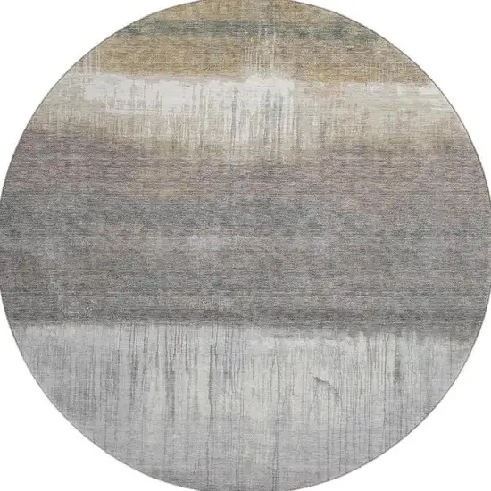 8' Taupe And Ivory Abstract Washable Round Rug With UV Protection Photo 4