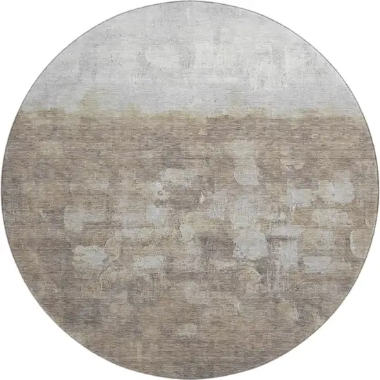 8' Taupe And Ivory Abstract Washable Round Rug With UV Protection Photo 1