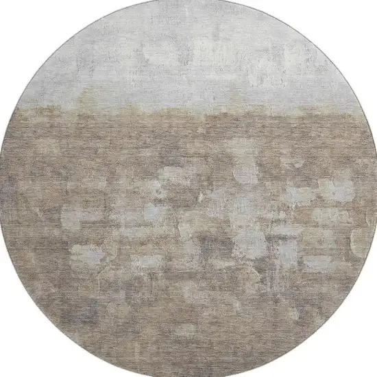 8' Taupe And Ivory Abstract Washable Round Rug With UV Protection Photo 4