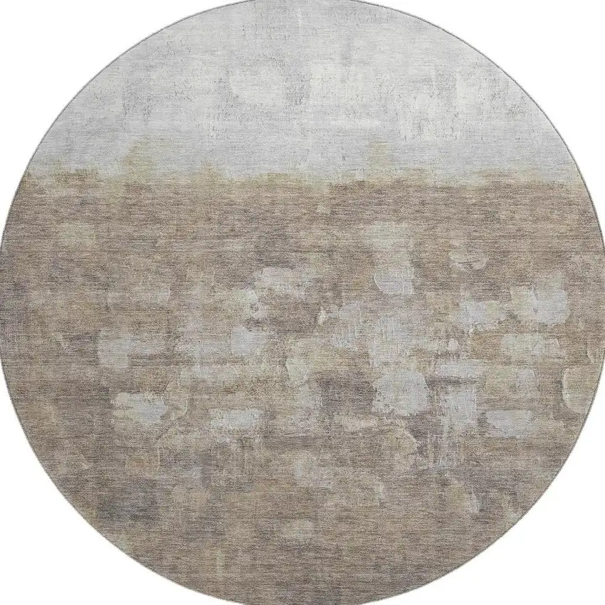 8' Taupe And Ivory Abstract Washable Round Rug With UV Protection Photo 4