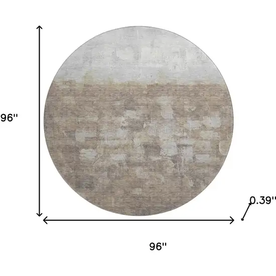 8' Taupe And Ivory Abstract Washable Round Rug With UV Protection Photo 8