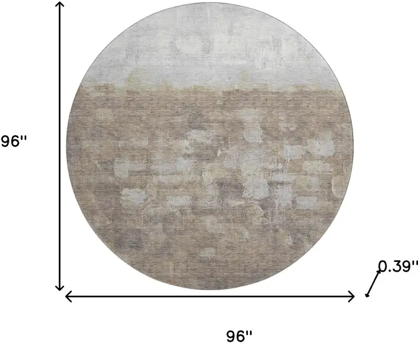 8' Taupe And Ivory Abstract Washable Round Rug With UV Protection Photo 8