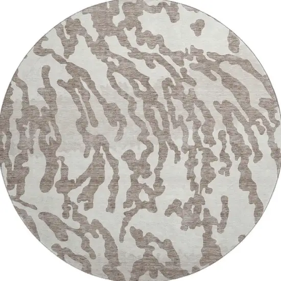 8' Taupe And Ivory Animal Print Washable Round Rug With UV Protection Photo 4